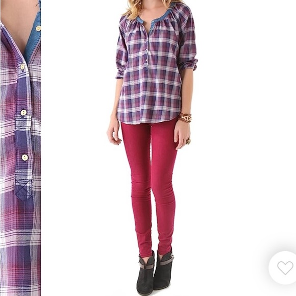 Masion Scotch  Pretty & Plaid 3/4 Sleeve Top. (M) - Picture 2 of 16